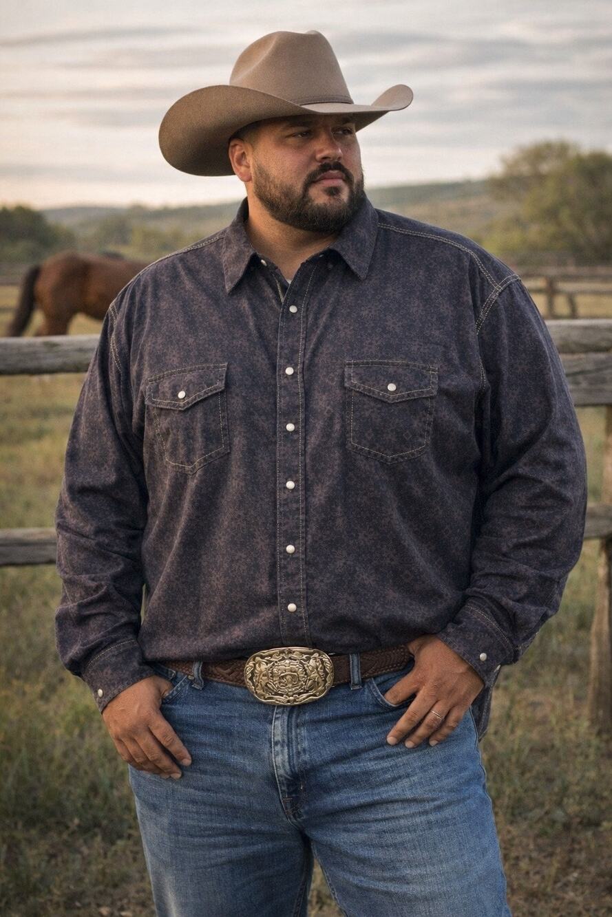 Rancho Estancia Western Floral Pearl Snap Shirt Gray Blue Mens Cowboy Rodeo XXL